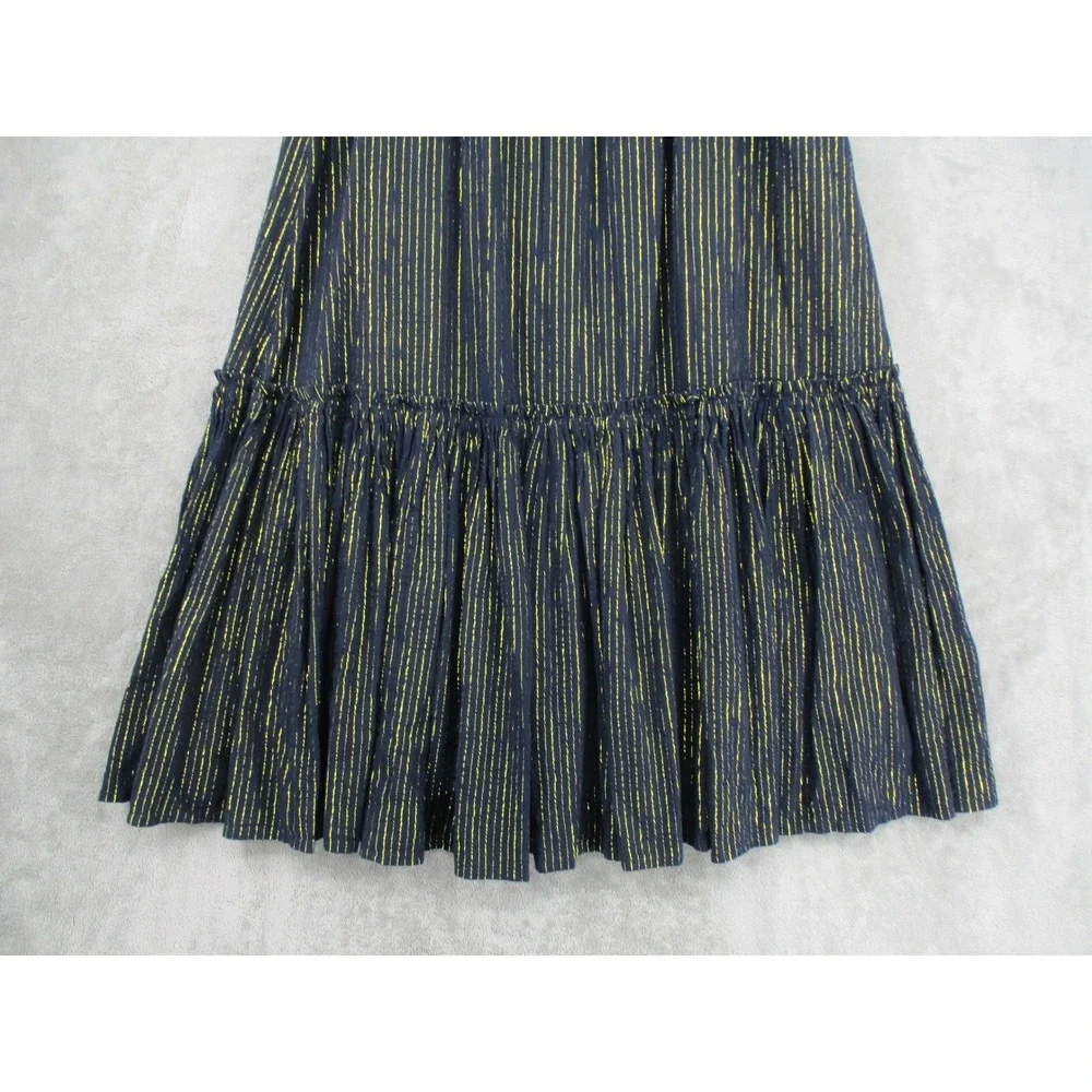Boden Skirt Womens 10 Maxi Navy Gold Stripe Tiered Broomstick Lined Pull On Boho - Picture 4 of 10